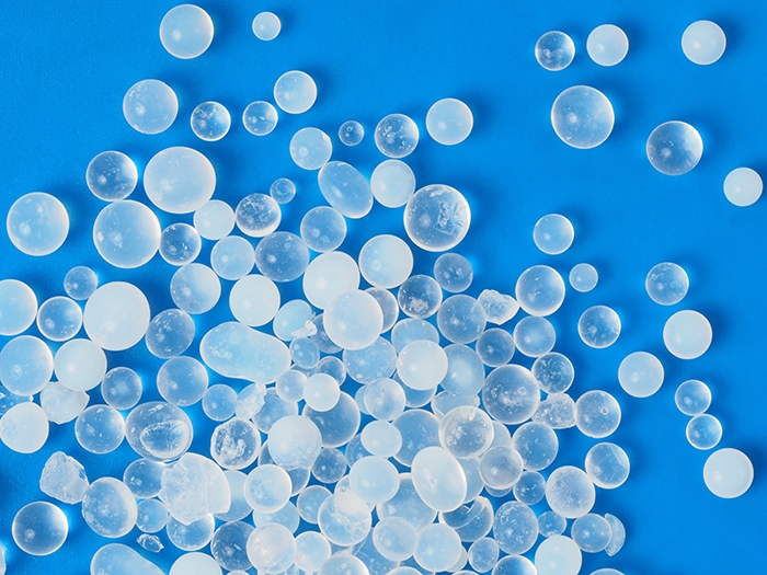 Macro of silica gel on blue background