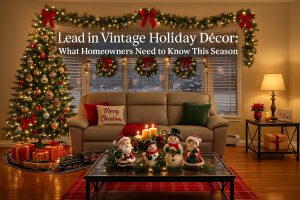 lead in vintage holiday decor, ai generated living room decorated for christmas
